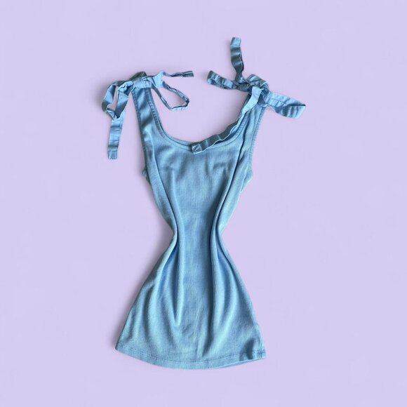 A New Day Blue Ribbed Tie Strap Tank Top – Size XS - Picture 1 of 6